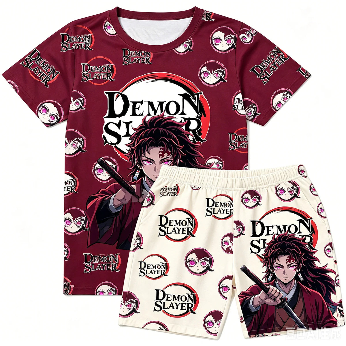 Demon Slayer Doma Red Splatter Loungewear Set — T-Shirt & Shorts