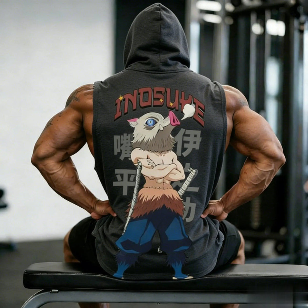 Demon Slayer Inosuke Hooded Tank Top — Y2K Gym Streetwear