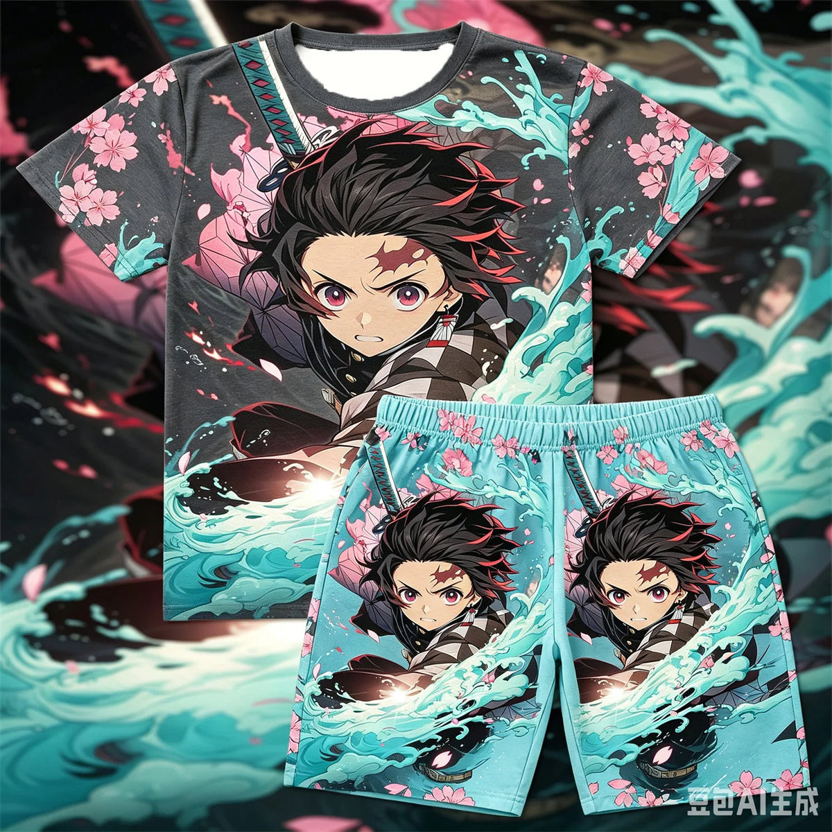 Demon Slayer Doma Red Splatter Loungewear Set — T-Shirt & Shorts