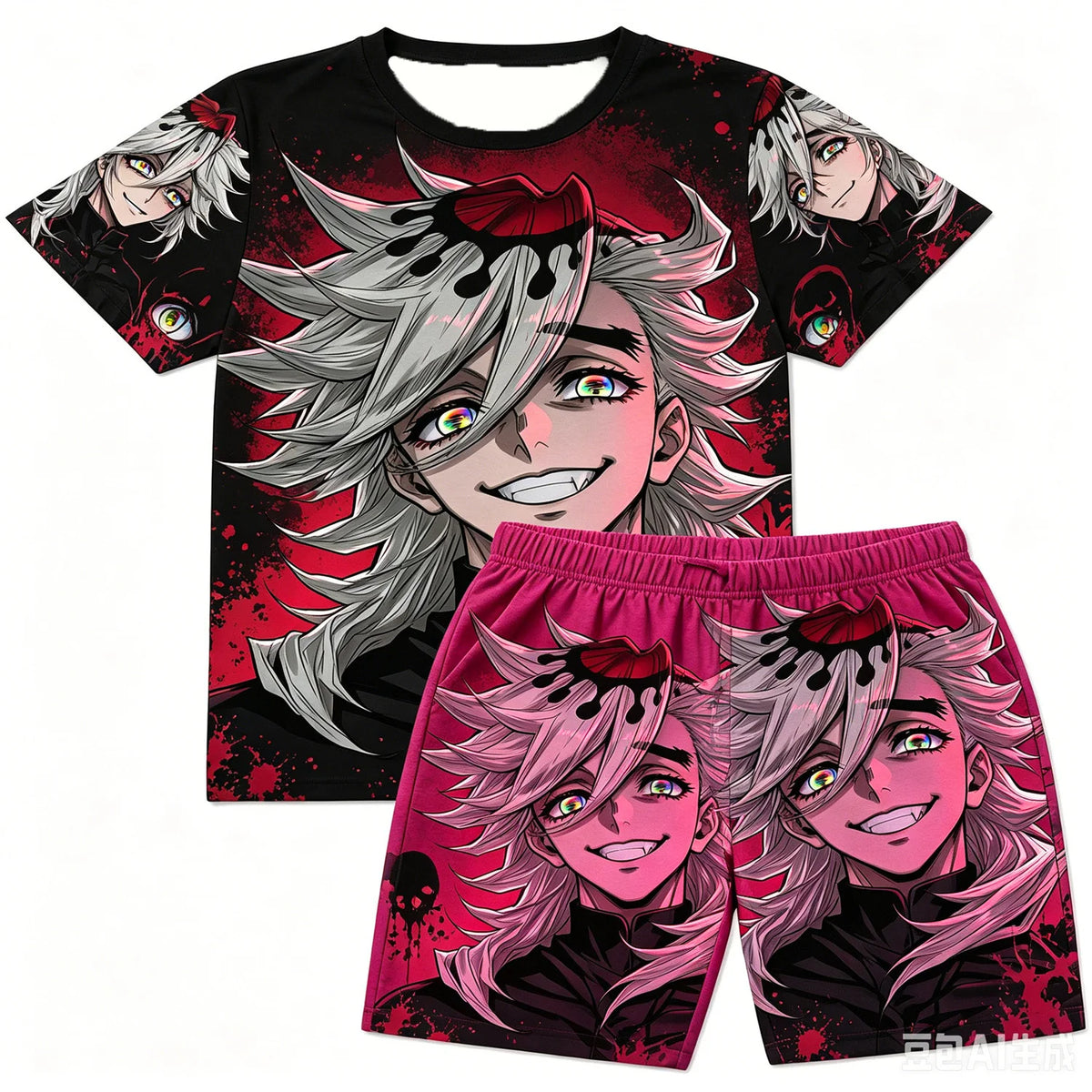 Demon Slayer Doma Red Splatter Loungewear Set — T-Shirt & Shorts