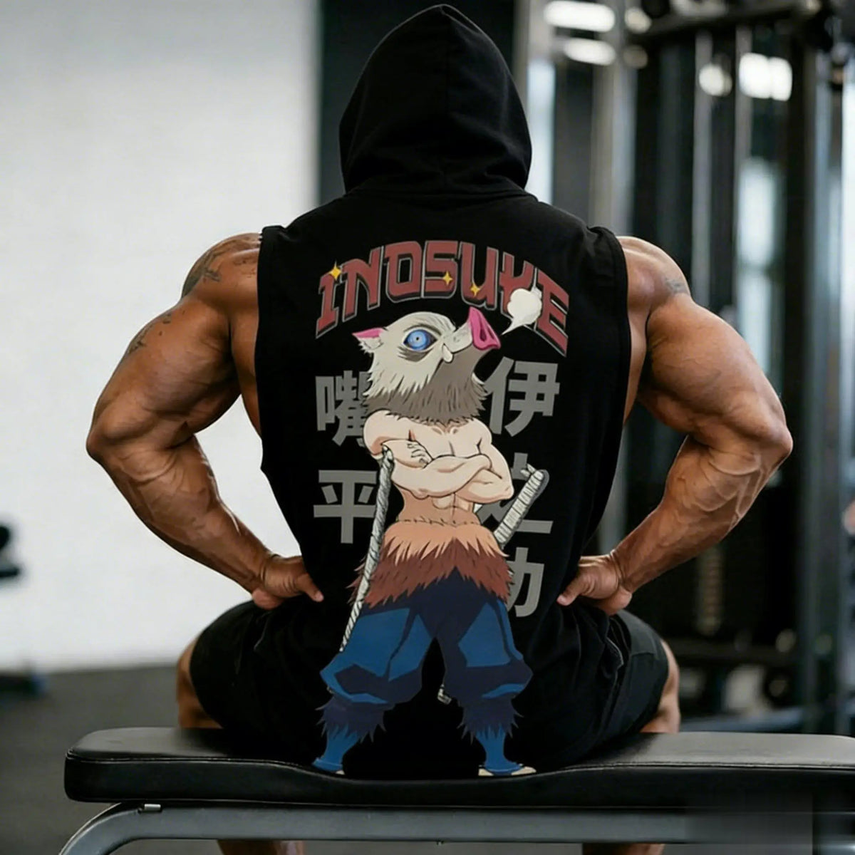 Demon Slayer Inosuke Hooded Tank Top — Y2K Gym Streetwear