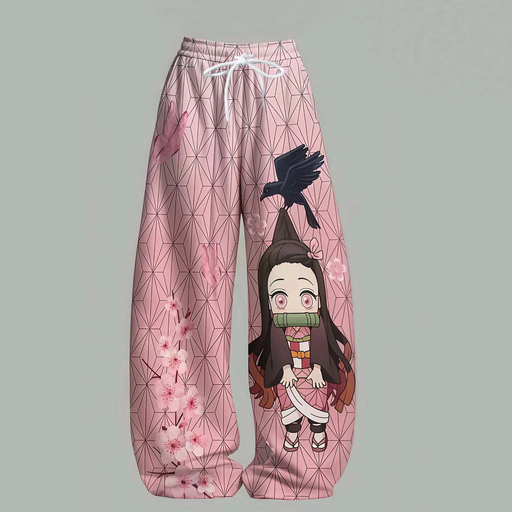 Demon Slayer Wide Leg Pants — Anime Print Casual Streetwear