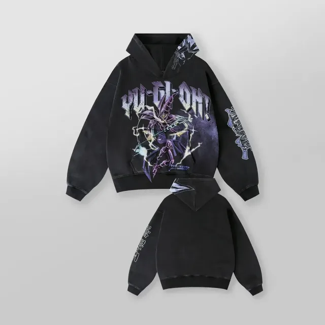 Yu-Gi-Oh Dark Magician purple hoodie front and back